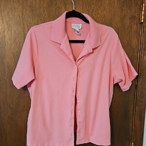 Pink Button-Up Women's Top, Sz 1X,  Studio Works, Short Sleeve
